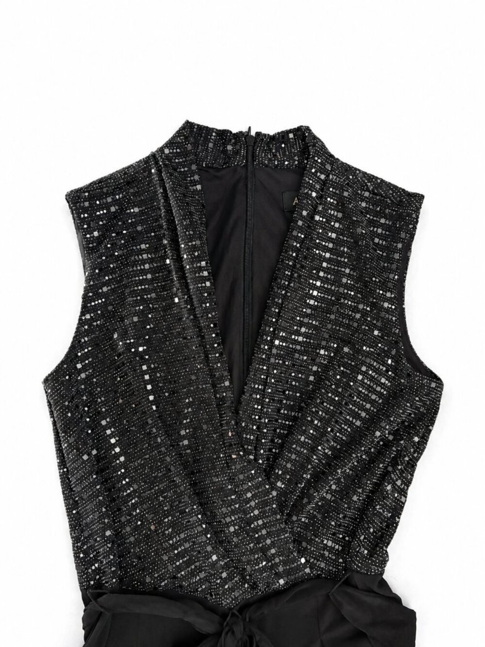 Elegant Alexa B black wide-leg jumpsuit in women’s petite size 4P.